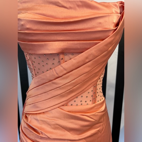 Coral Crystal Corset High Slit Draped Gown - NWT - Picture 8 of 12